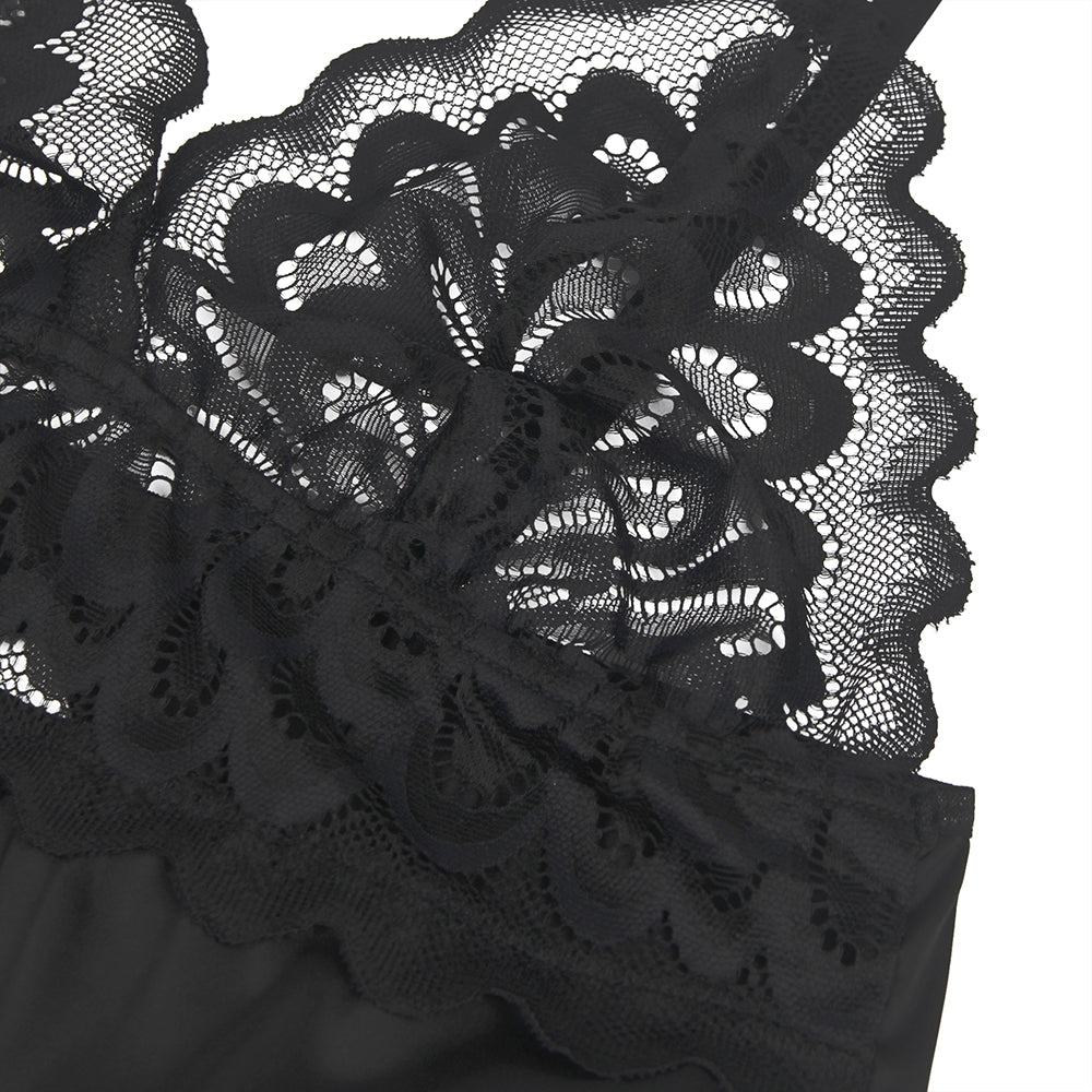 Nuisette Fermeture arrière florale en dentelle noir avec crochet et œil au dos
