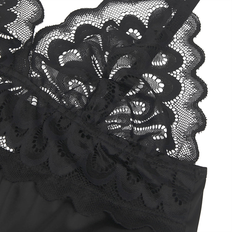 Nuisette Fermeture arrière florale en dentelle noir avec crochet et œil au dos