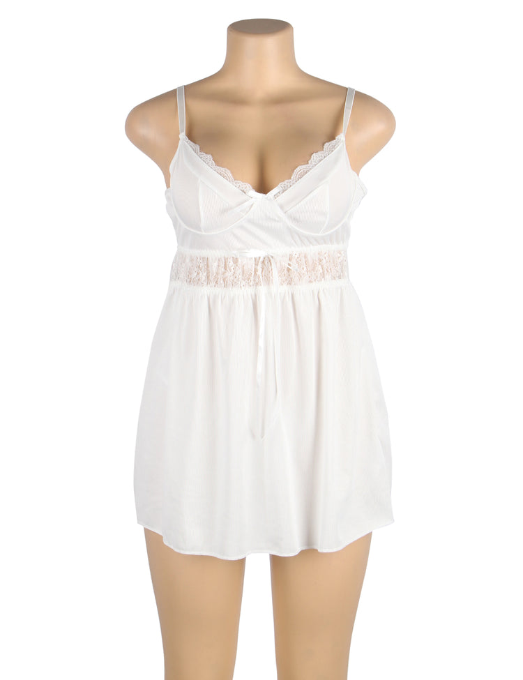 Nuisette rose blanc à col en V sexy