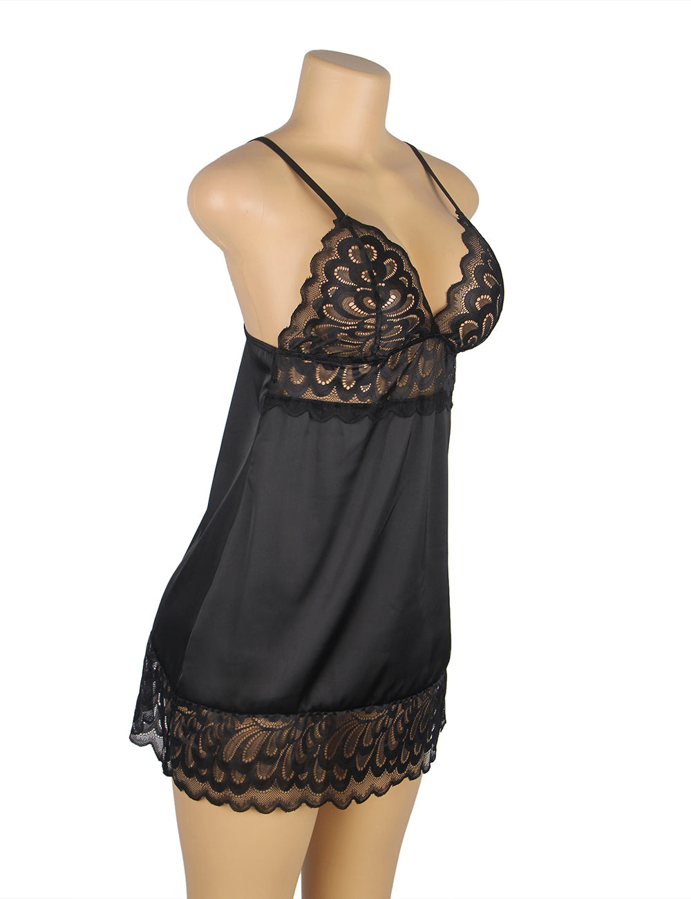 Nuisette Fermeture arrière florale en dentelle noir avec crochet et œil au dos