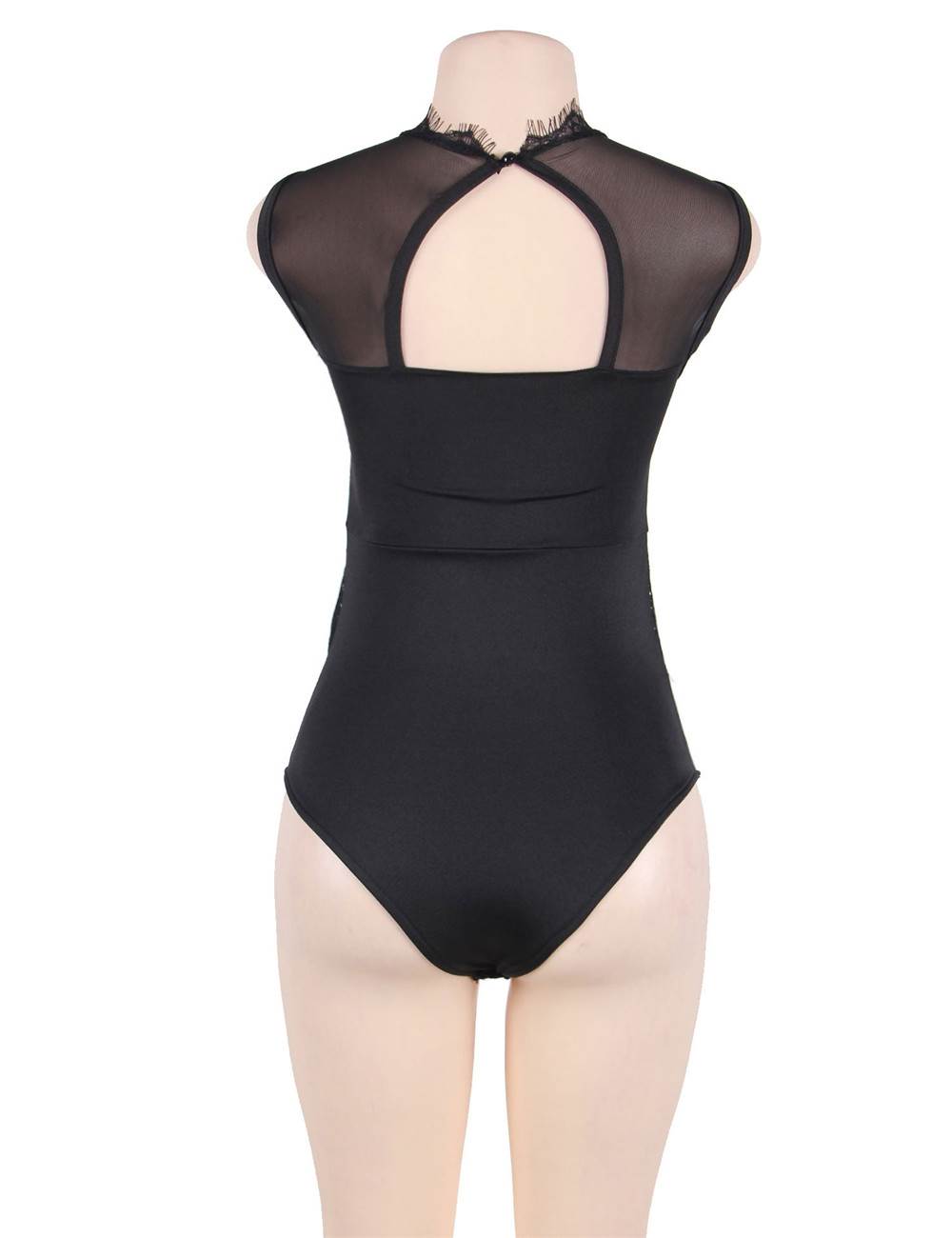 Body sexy sans manches en maille de dentelle à cils ouvrable à l'entrejambe