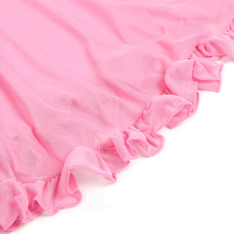 Nuisette sexy rose en maille brodée de dentelle avec soutien-gorge à bretelles
