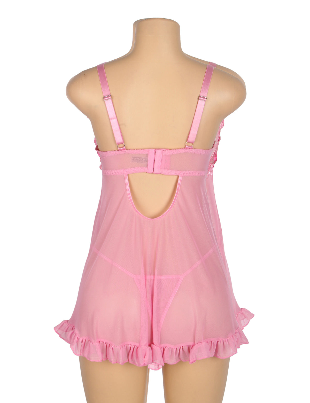 Nuisette sexy rose en maille brodée de dentelle avec soutien-gorge à bretelles