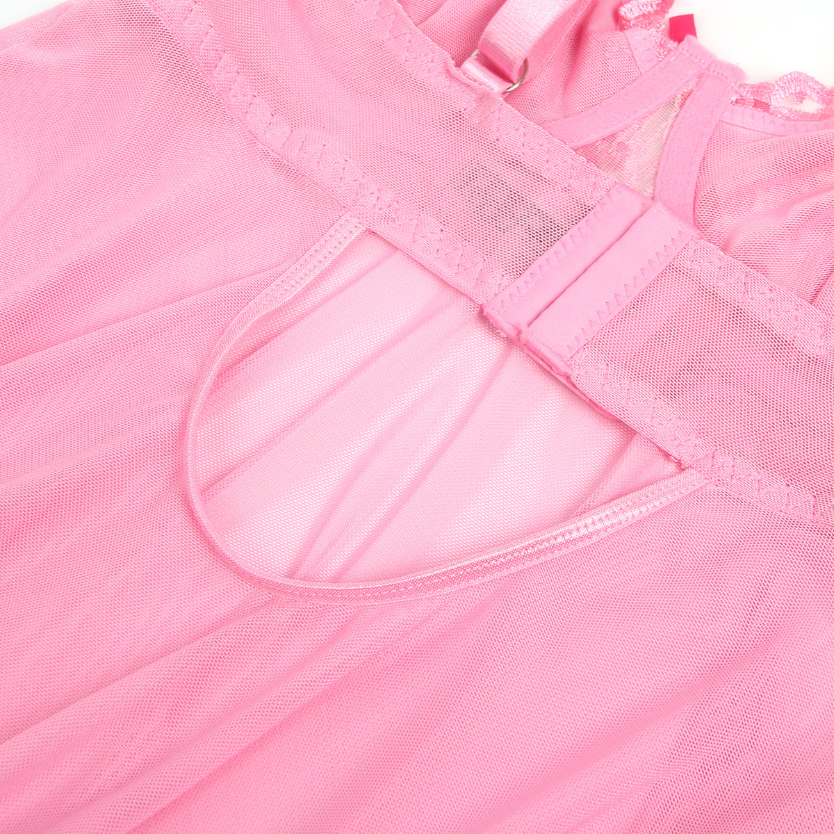 Nuisette sexy rose en maille brodée de dentelle avec soutien-gorge à bretelles
