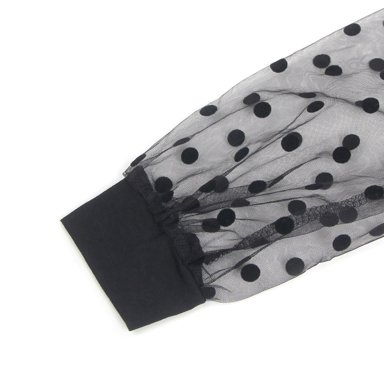 Body sexy noir à col en V profond et à pois en maille à manches longues