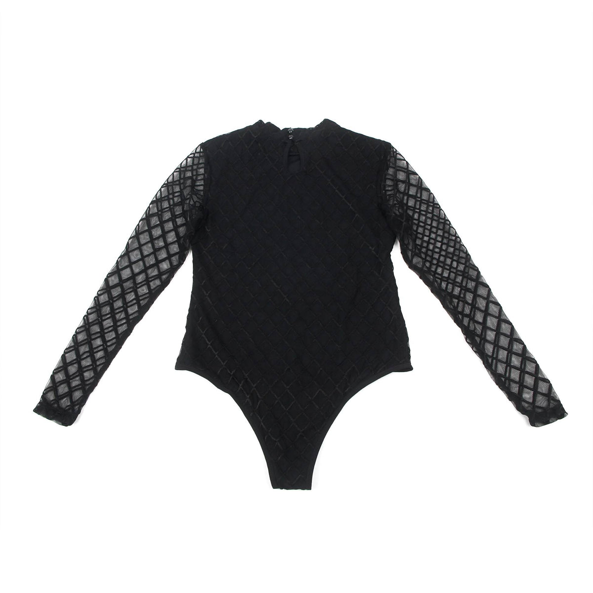 Body élégant à manches longues en maille transparente avec motifs