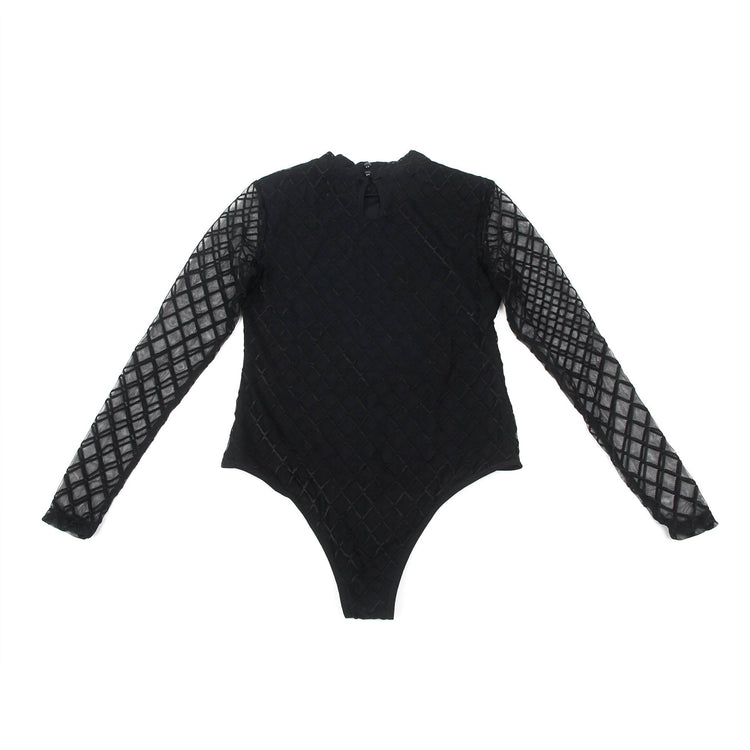 Body élégant à manches longues en maille transparente avec motifs