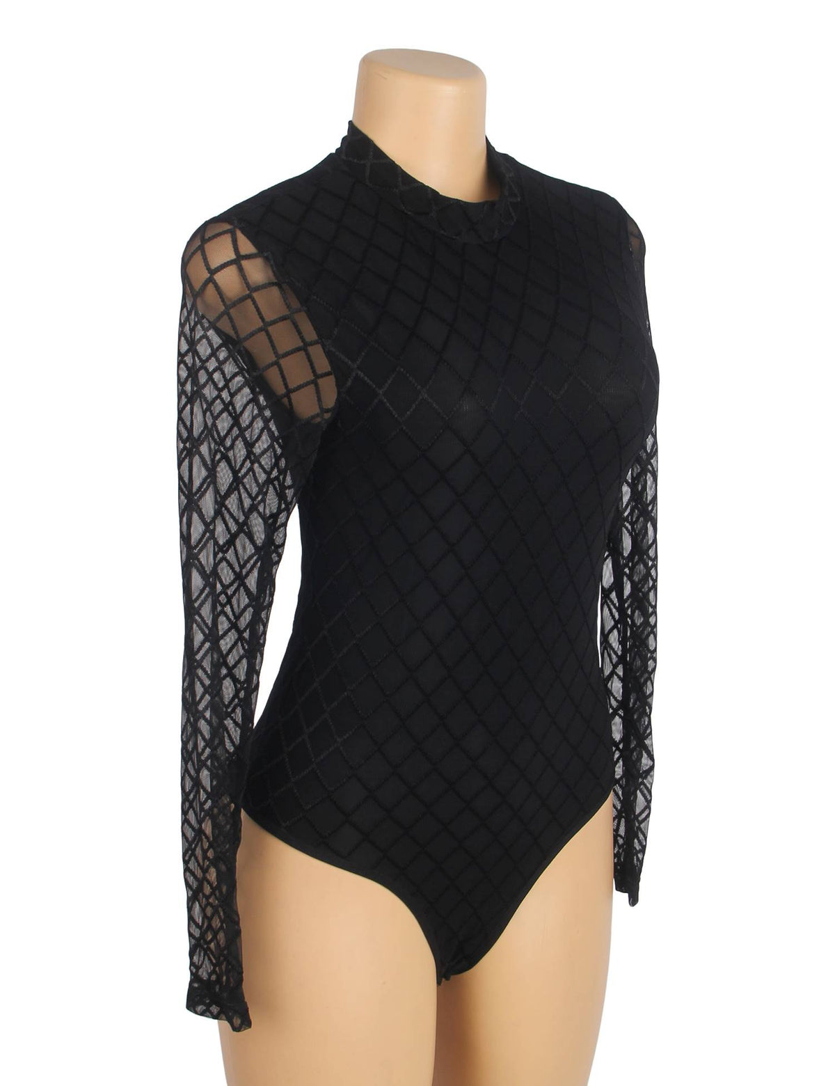 Body élégant à manches longues en maille transparente avec motifs