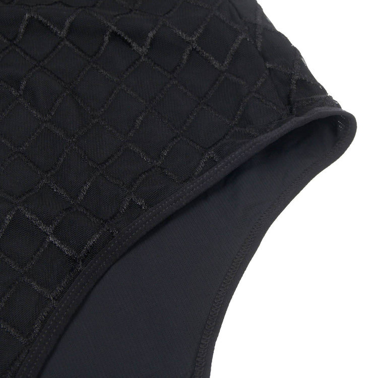 Body élégant à manches longues en maille transparente avec motifs