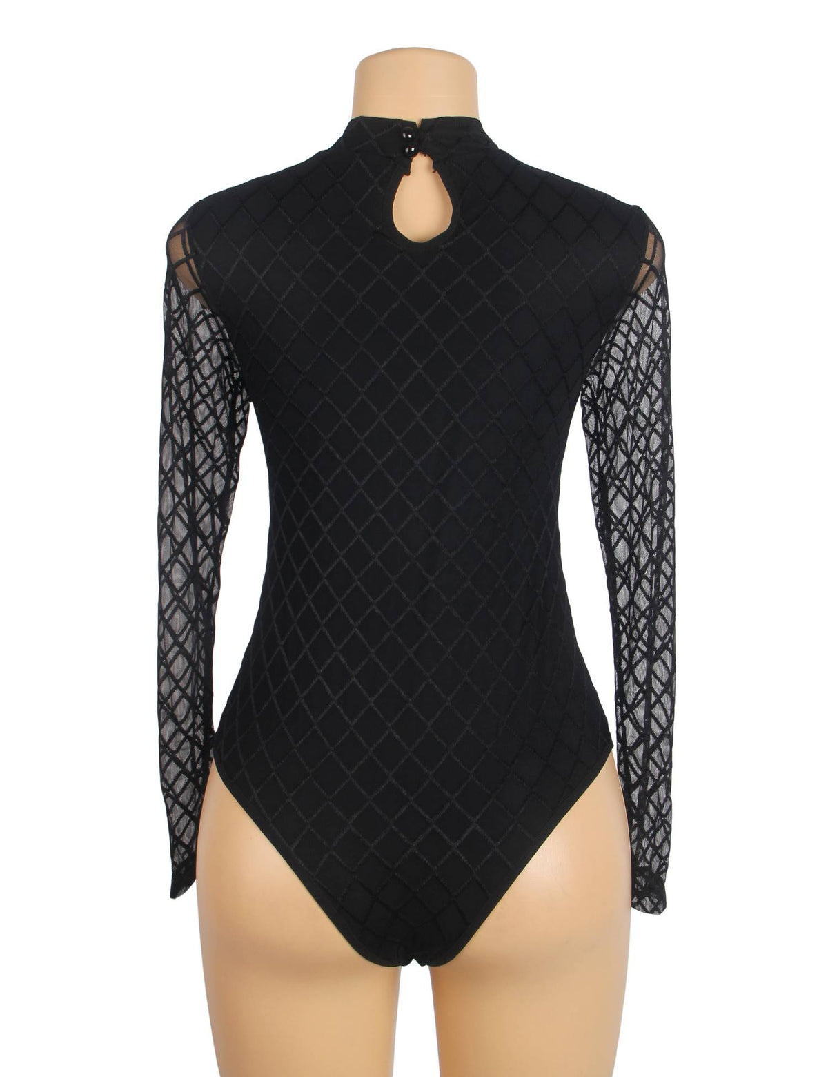 Body élégant à manches longues en maille transparente avec motifs