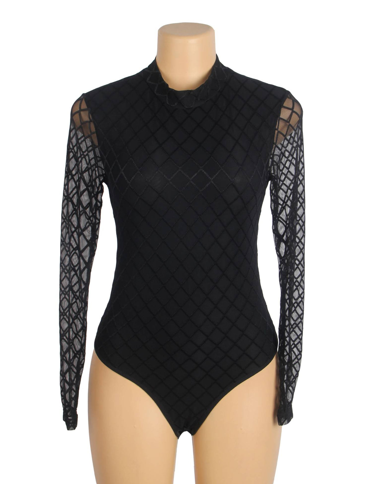Body élégant à manches longues en maille transparente avec motifs