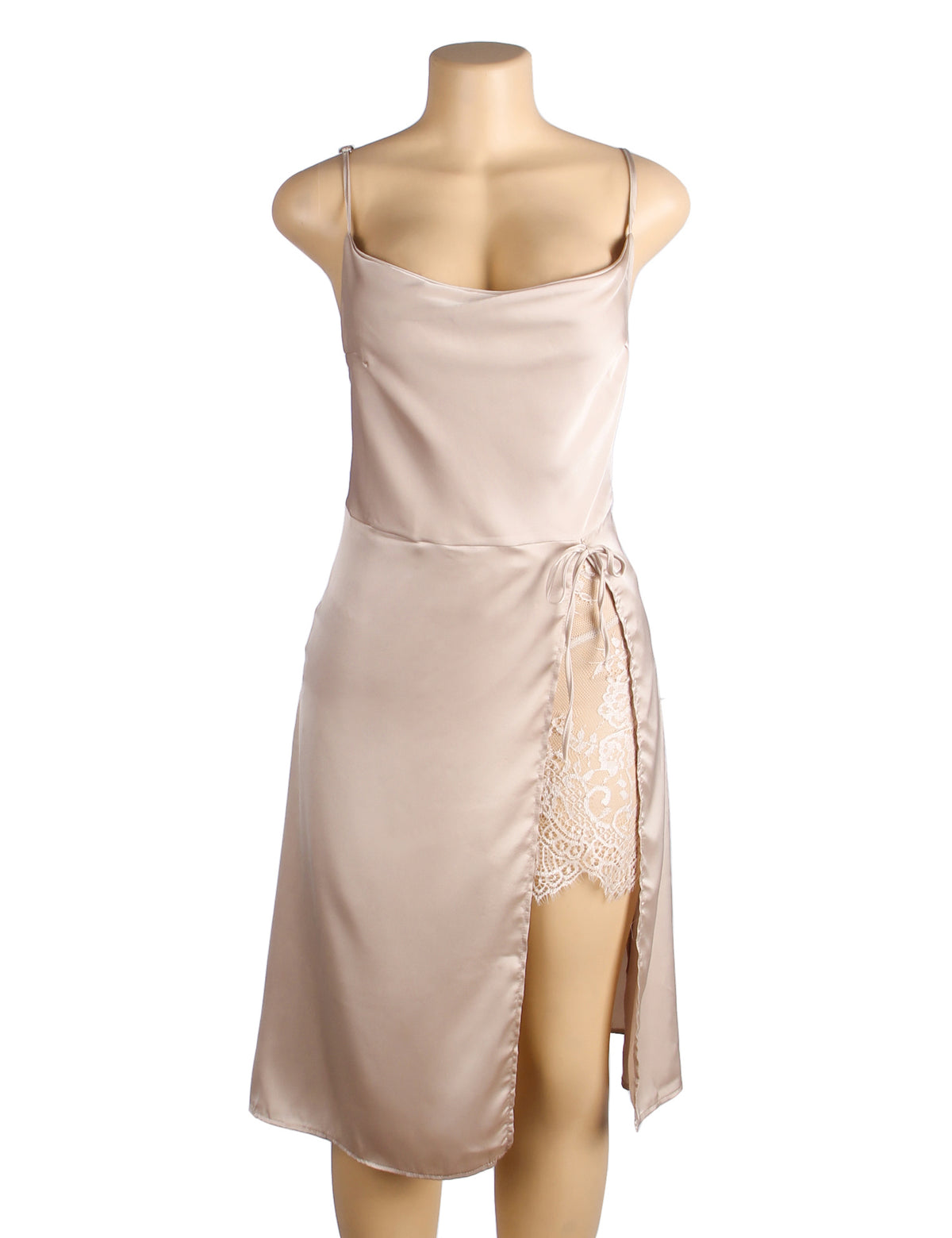 Chemise de nuit sexy à bretelles, dos nu et fendue