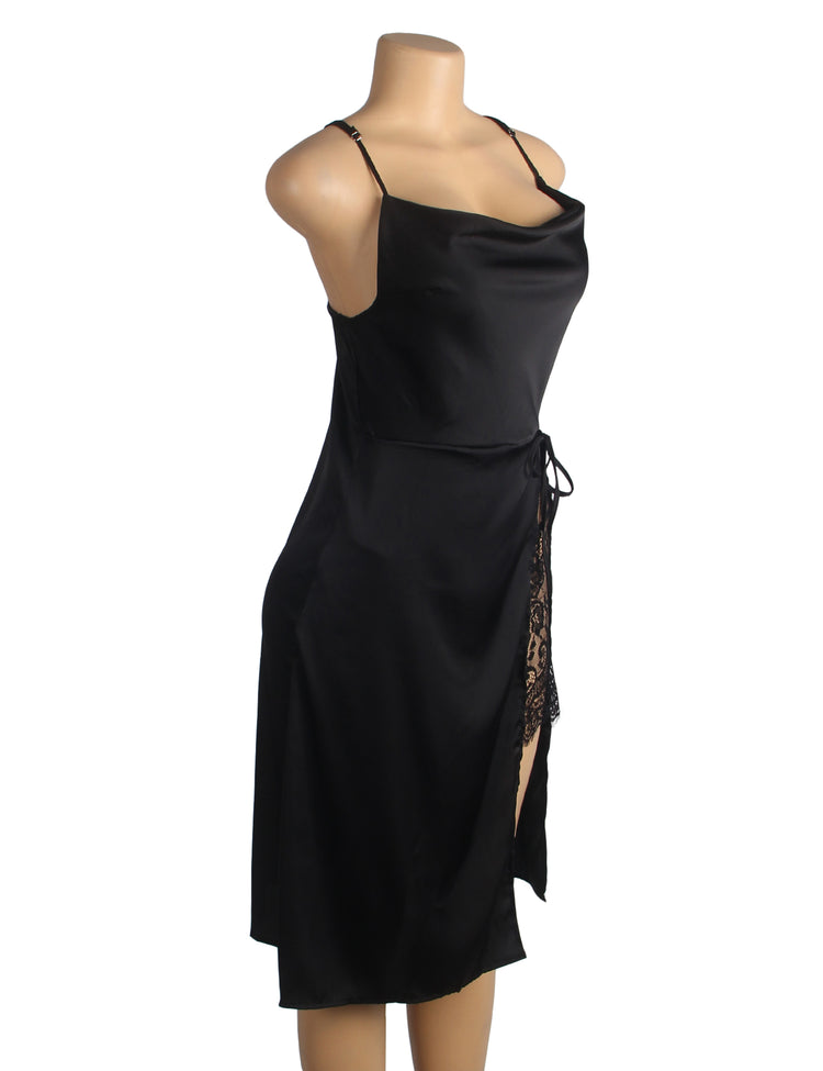 Chemise de nuit sexy à bretelles, dos nu et fendue