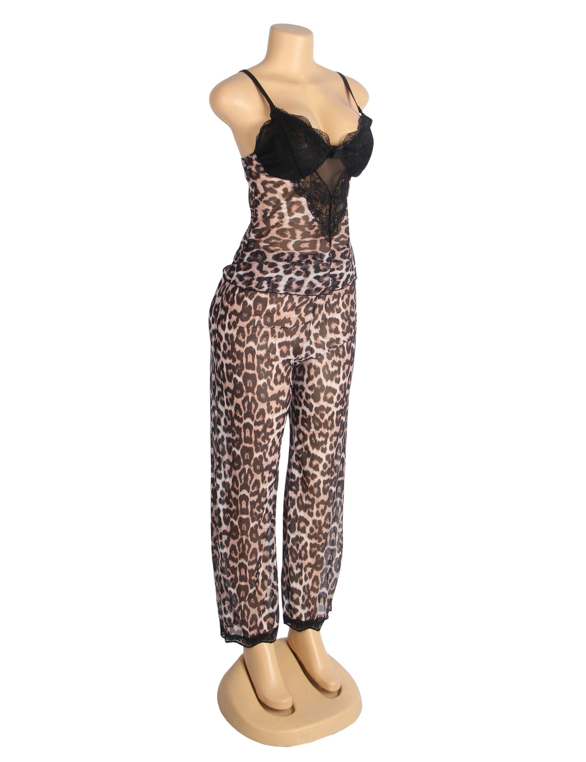 Ensemble de pyjama à bretelles en dentelle léopard sexy