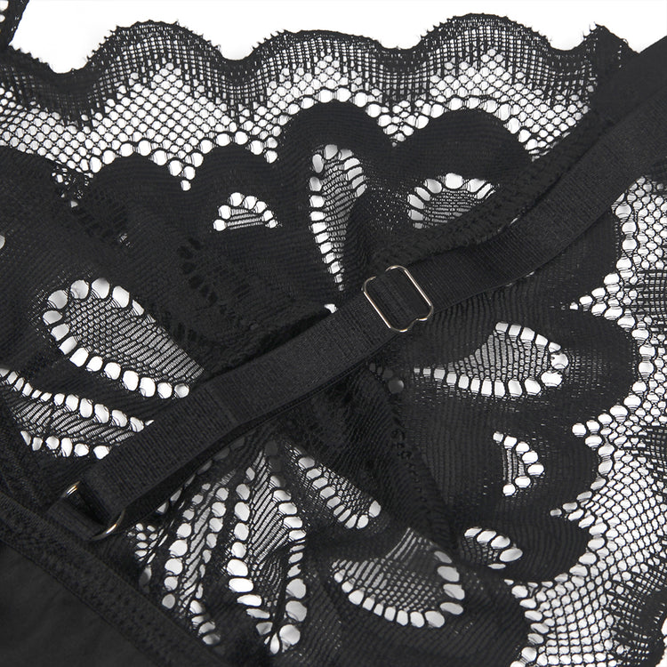 Nuisette Fermeture arrière florale en dentelle noir avec crochet et œil au dos