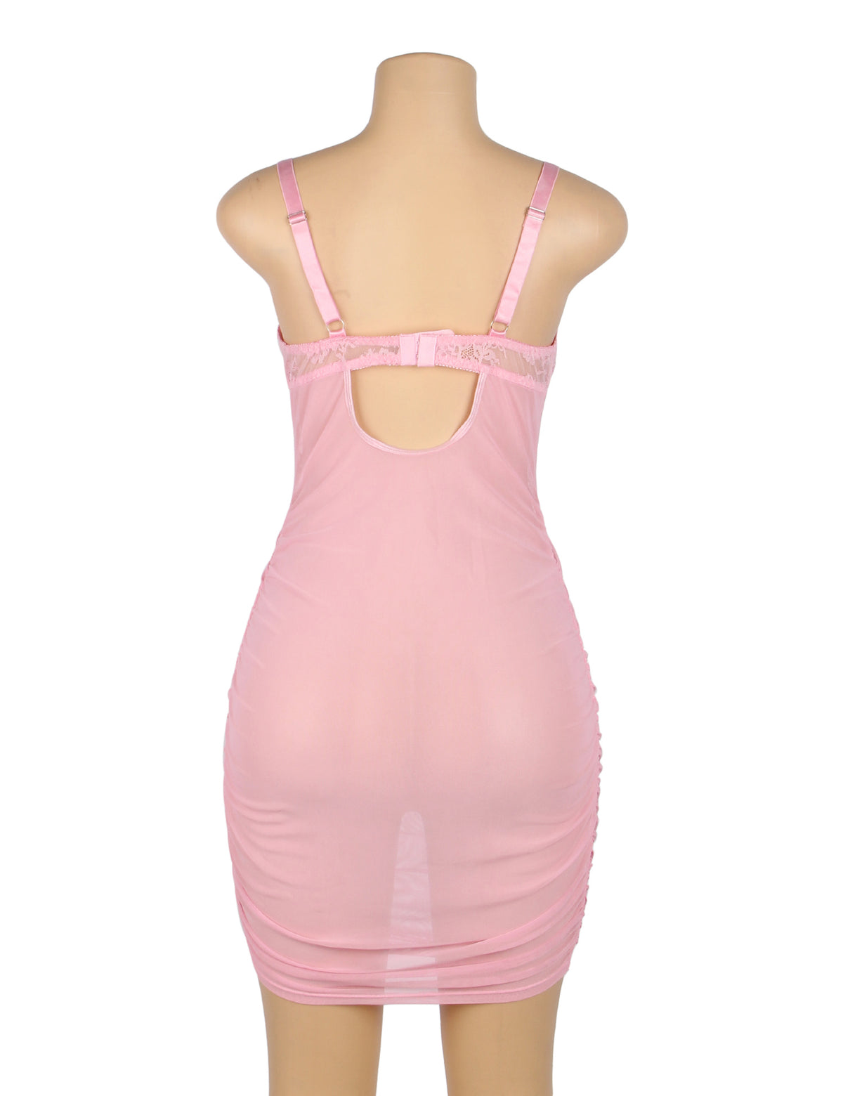 Robe de nuit en maille de dentelle rose Sexy Push Up