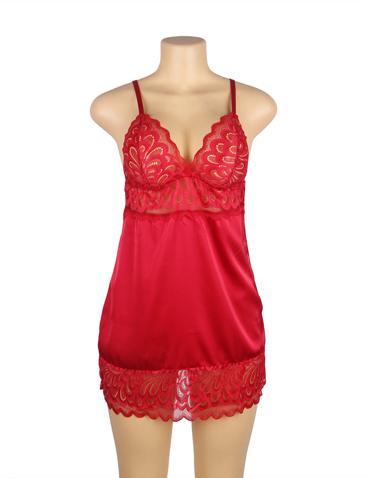 Nuisette florale en dentelle rouge avec crochet et œil au dos