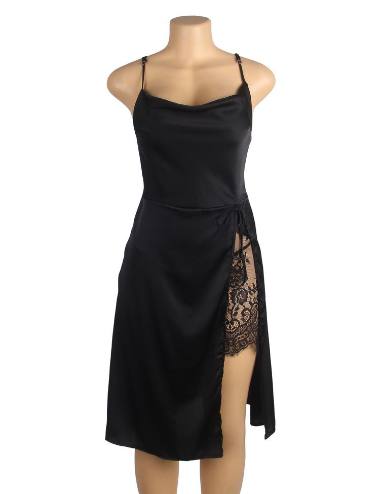 Chemise de nuit sexy à bretelles, dos nu et fendue