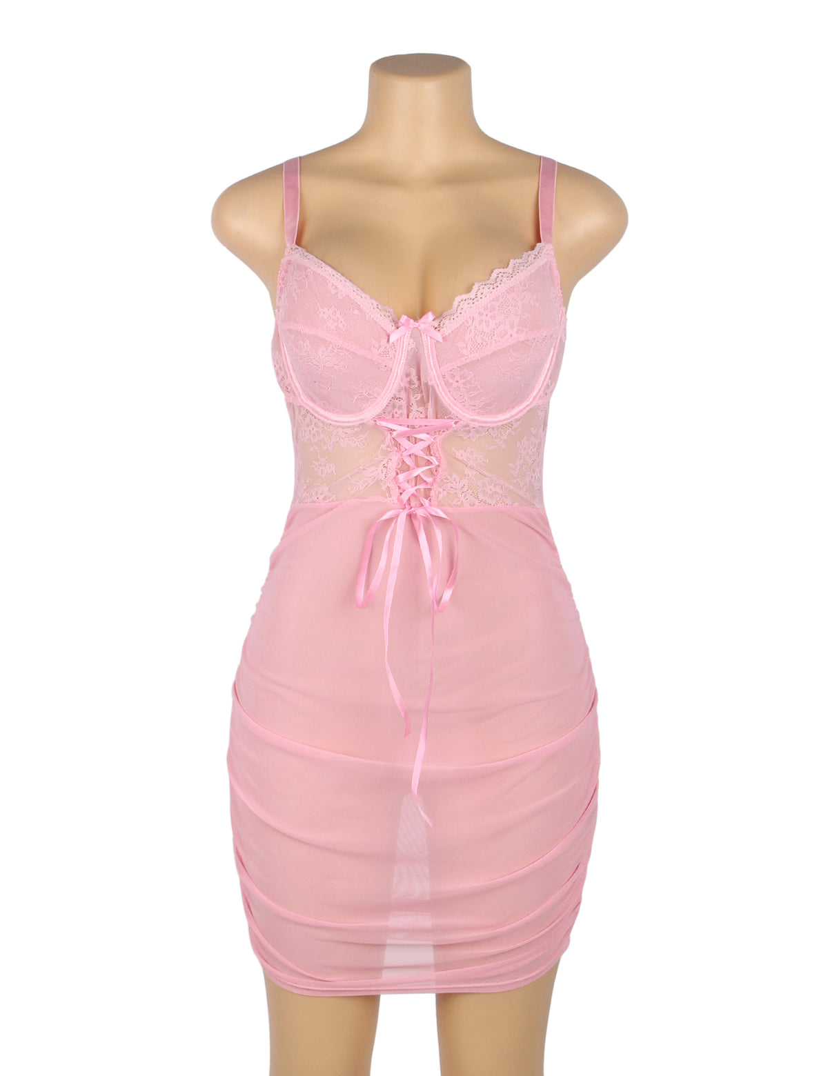 Robe de nuit en maille de dentelle rose Sexy Push Up