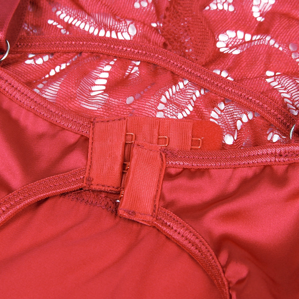Nuisette florale en dentelle rouge avec crochet et œil au dos