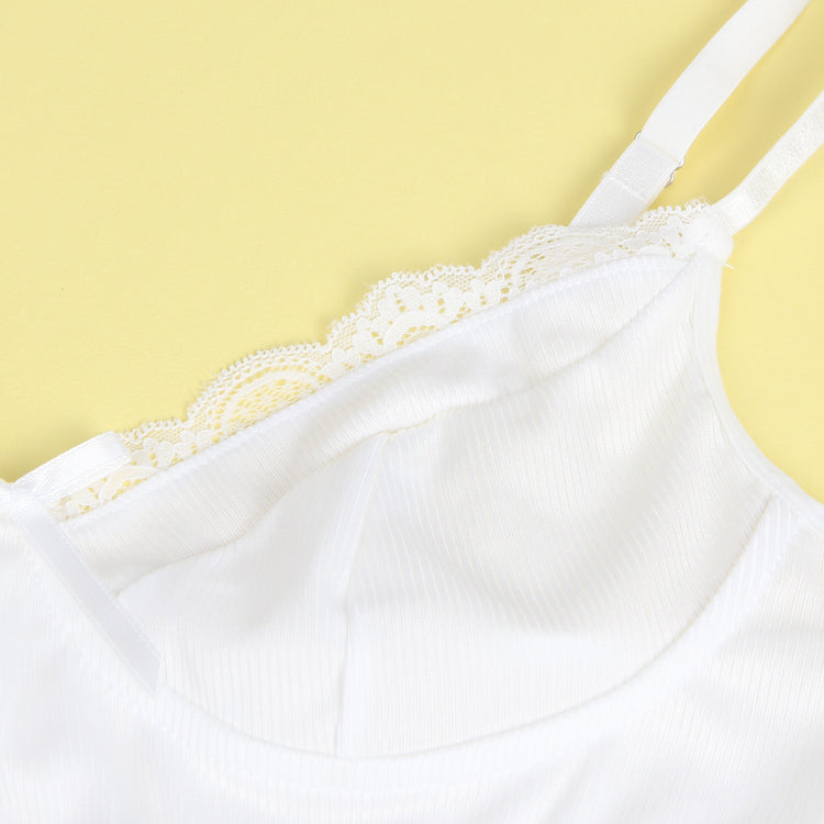 Nuisette rose blanc à col en V sexy