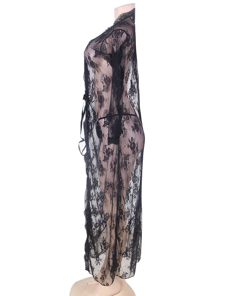 Nuisette de nuit longue en dentelle délicate noire