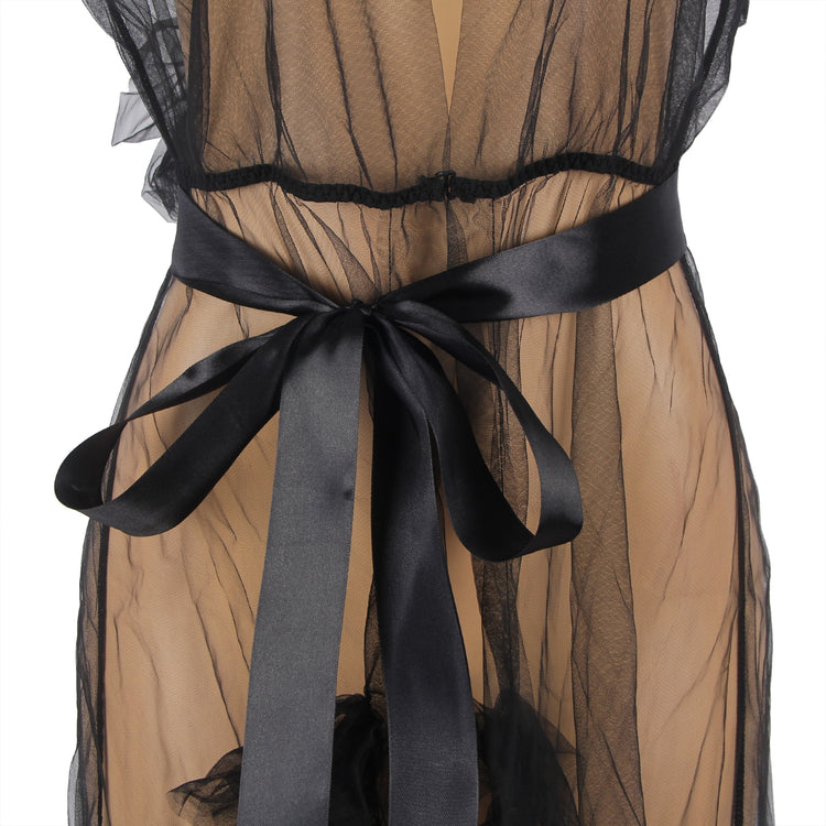 Robe longue blanche et sexy à manches trompette à volants avec ceinture