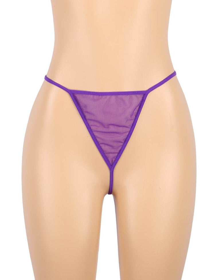 Nuisette de nuit sexy violets de grande taille avec ceinture en peluche bordant la robe en maille