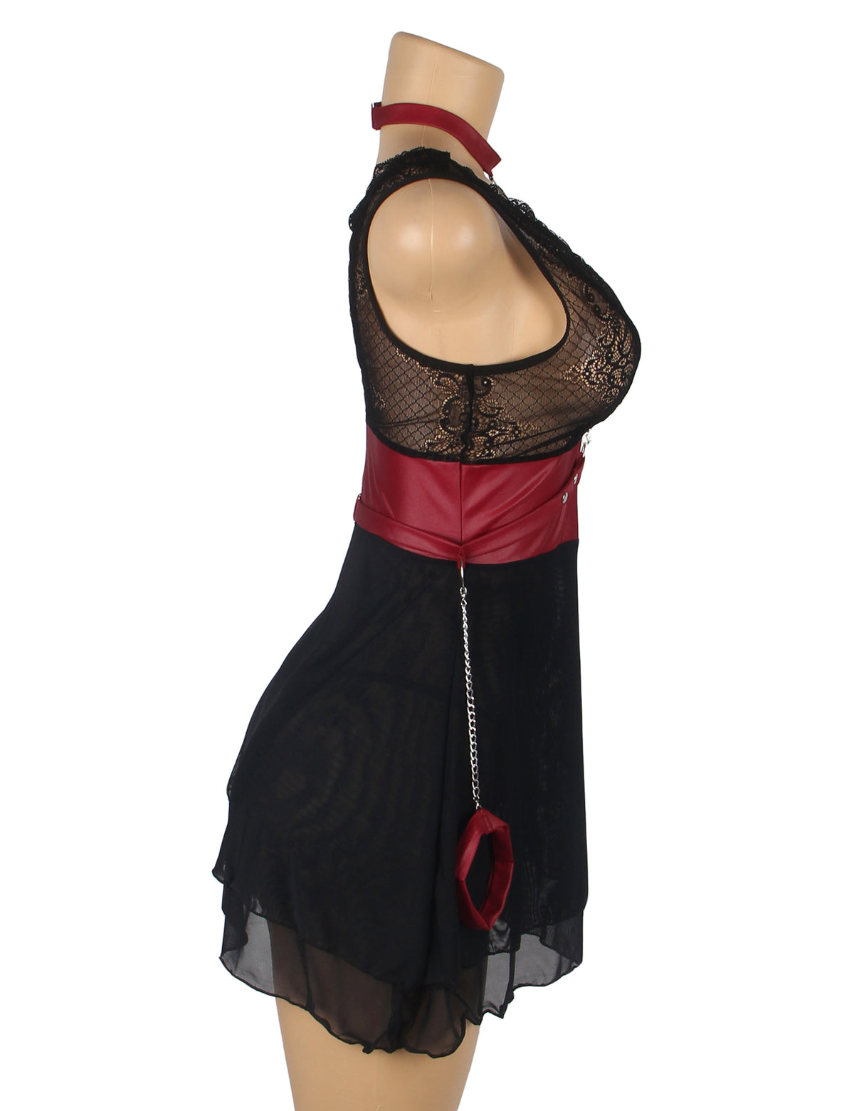 Lingerie sexy en dentelle de maille noire en faux cuir