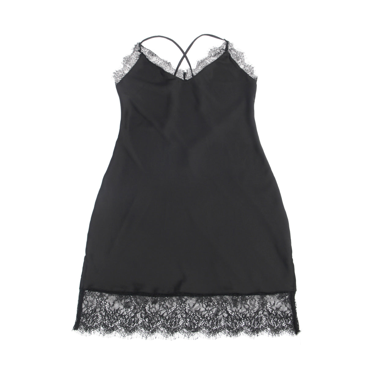 Chemise de nuit en dentelle de cils en satin sexy noir