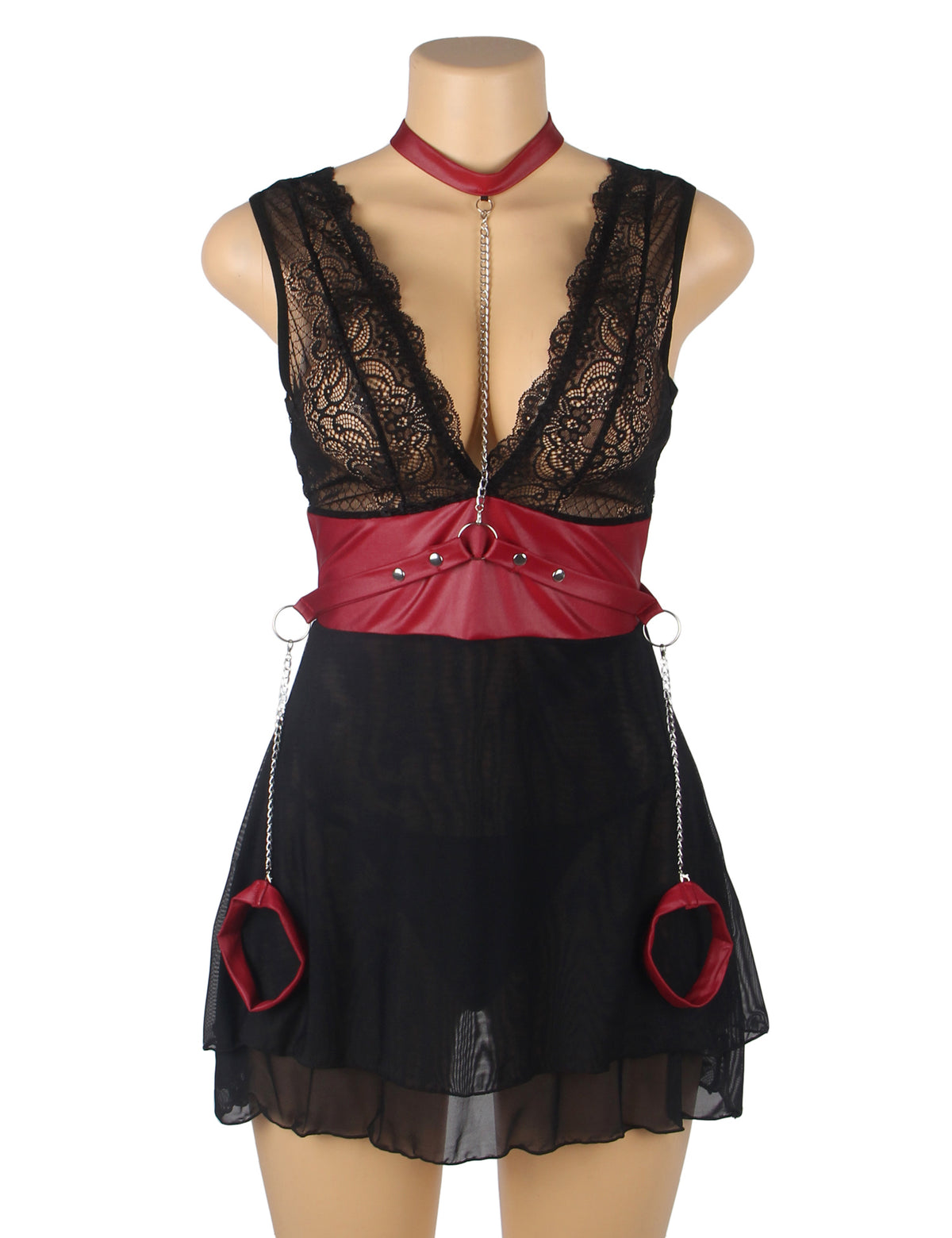 Lingerie sexy en dentelle de maille noire en faux cuir