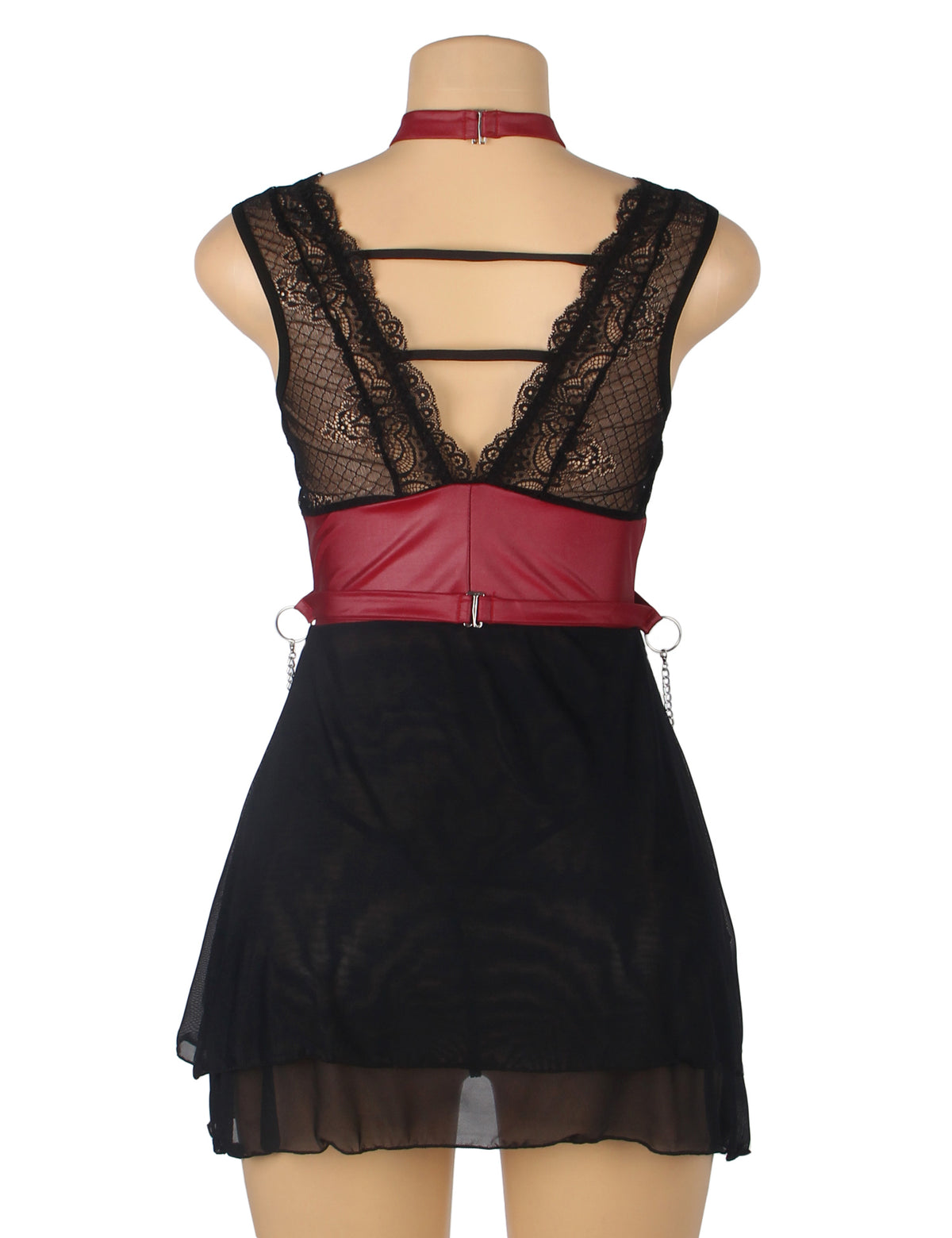 Lingerie sexy en dentelle de maille noire en faux cuir