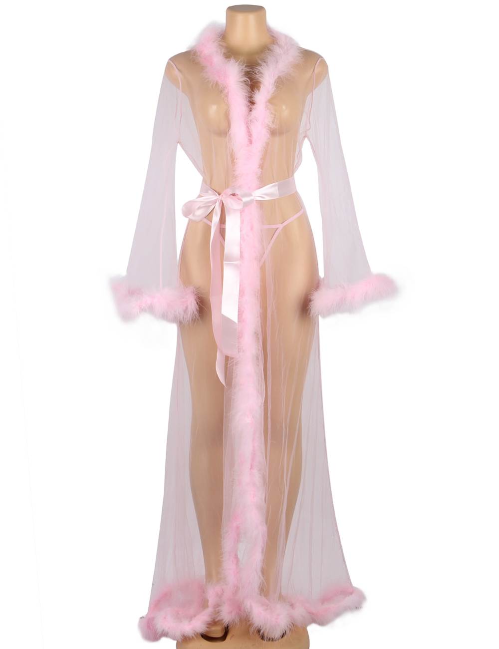 Nuisette en Maille Rose avec Bordure en Peluche et Ceinture