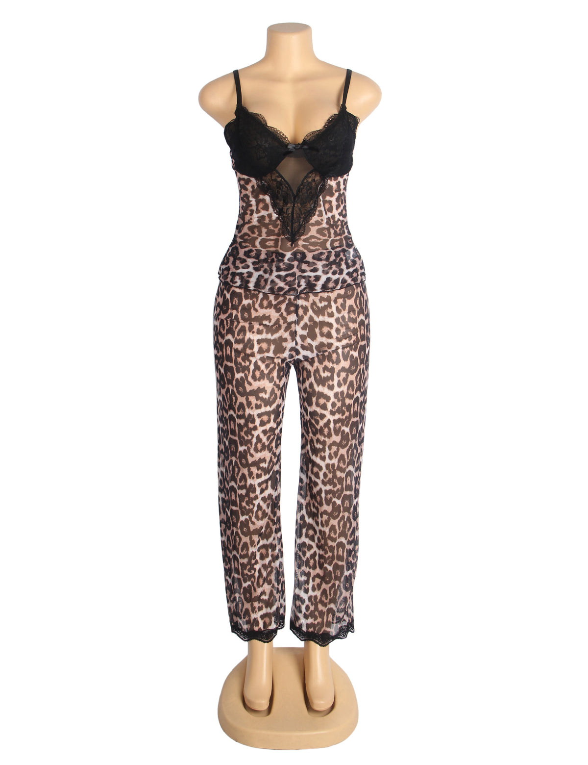 Ensemble de pyjama à bretelles en dentelle léopard sexy