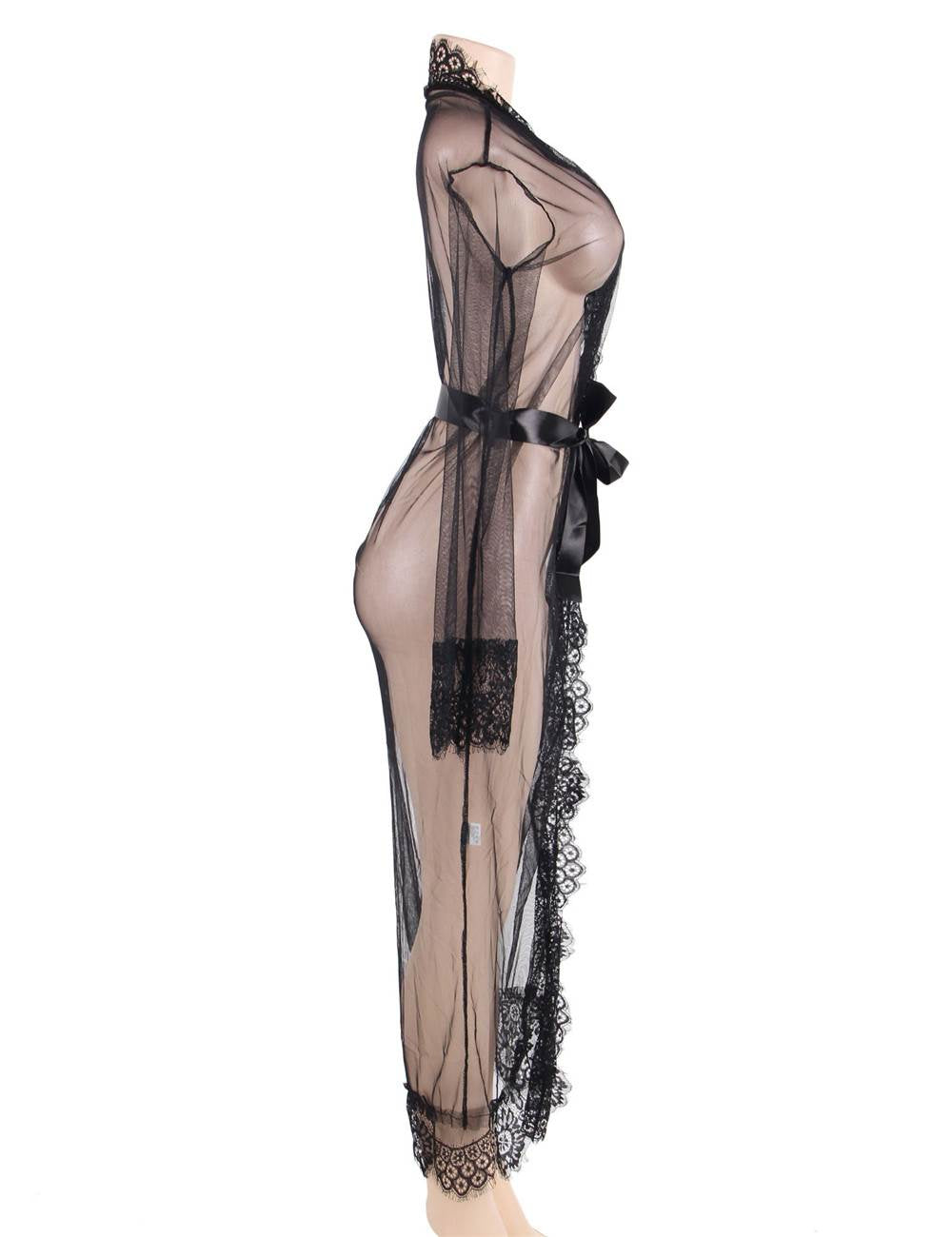Nuisettes en dentelle délicate pour vêtements de nuit longs noirs