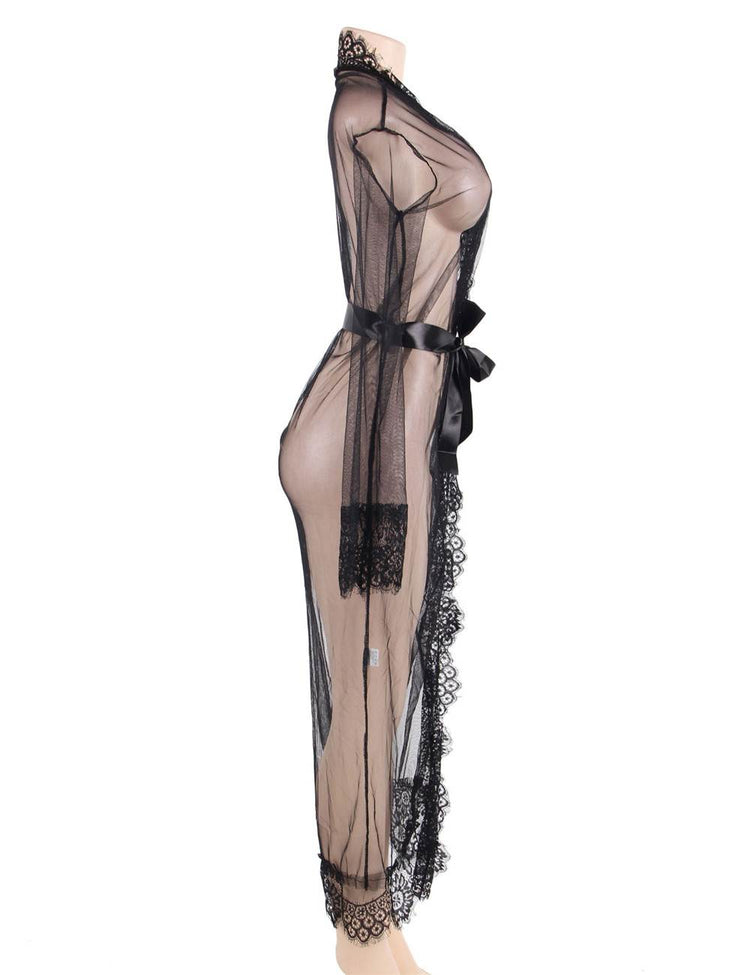 Nuisettes en dentelle délicate pour vêtements de nuit longs noirs