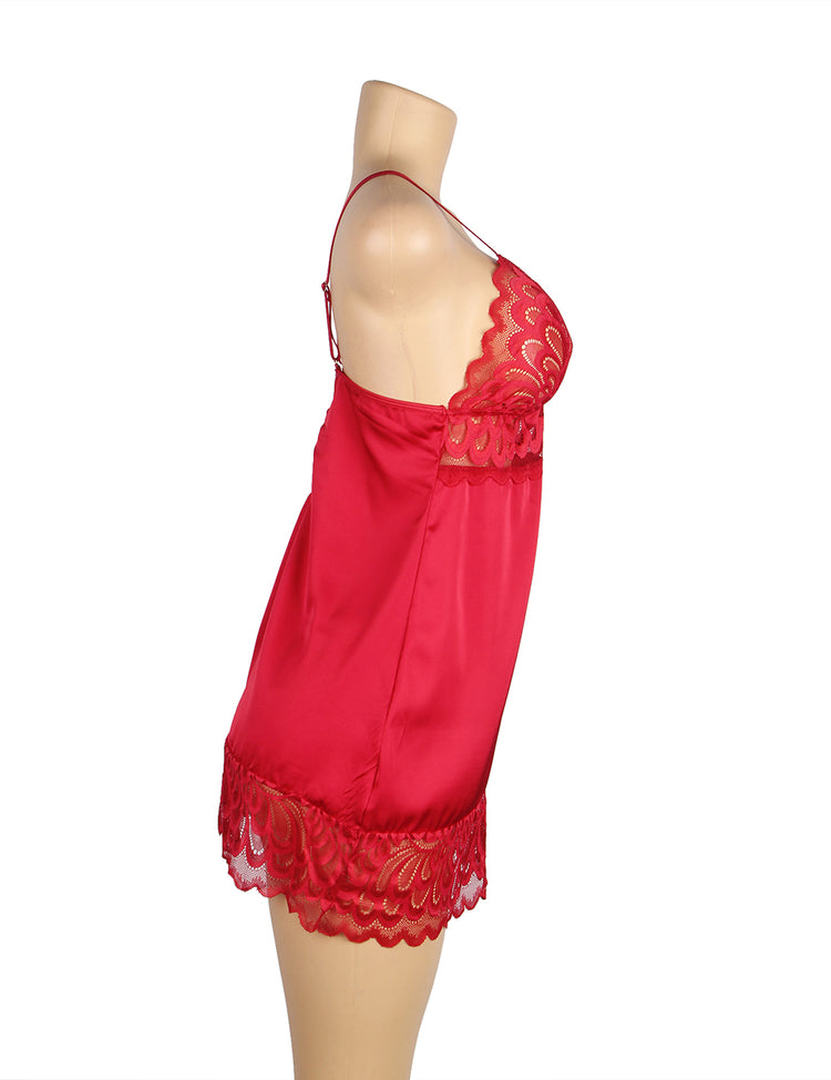 Nuisette florale en dentelle rouge avec crochet et œil au dos