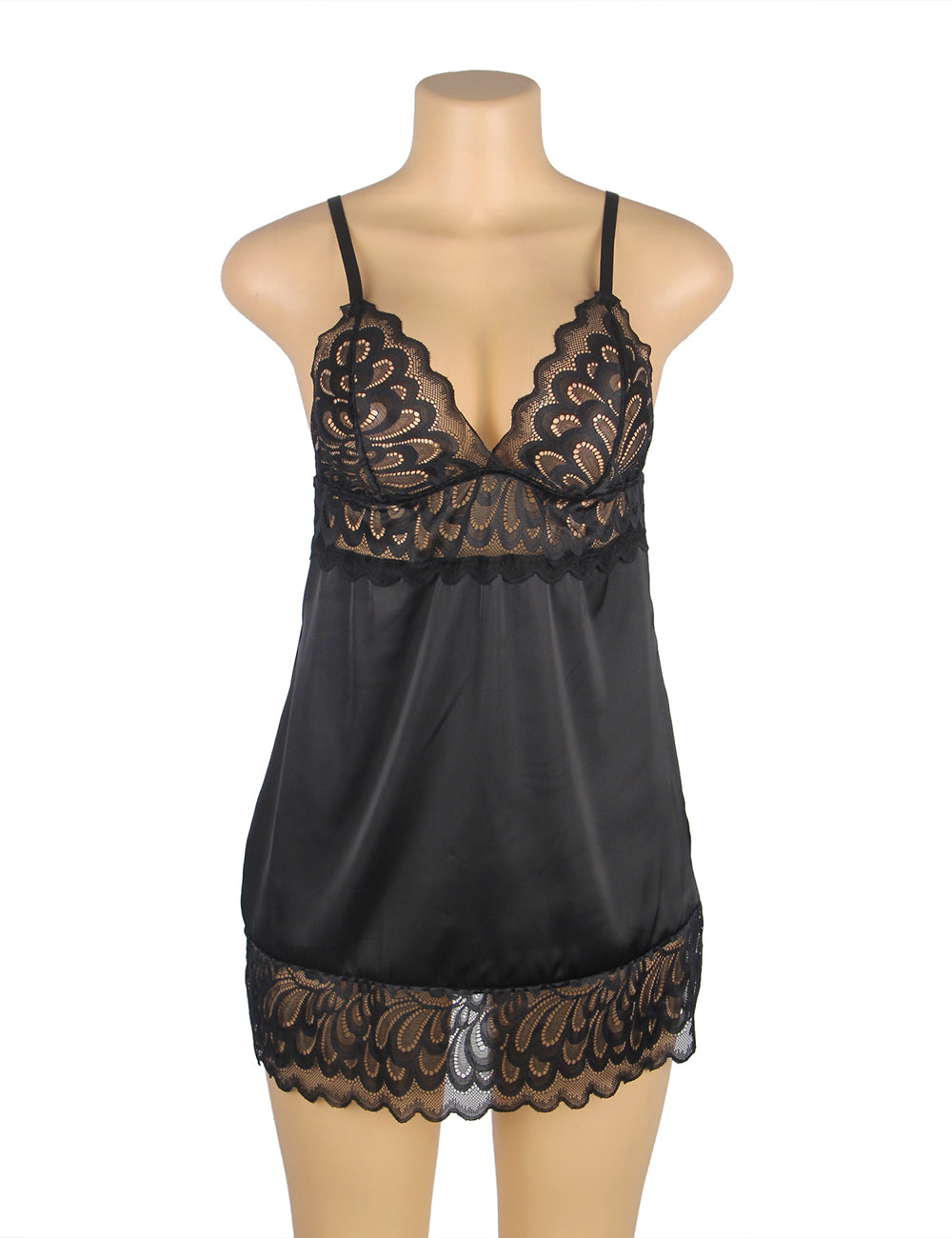 Nuisette Fermeture arrière florale en dentelle noir avec crochet et œil au dos