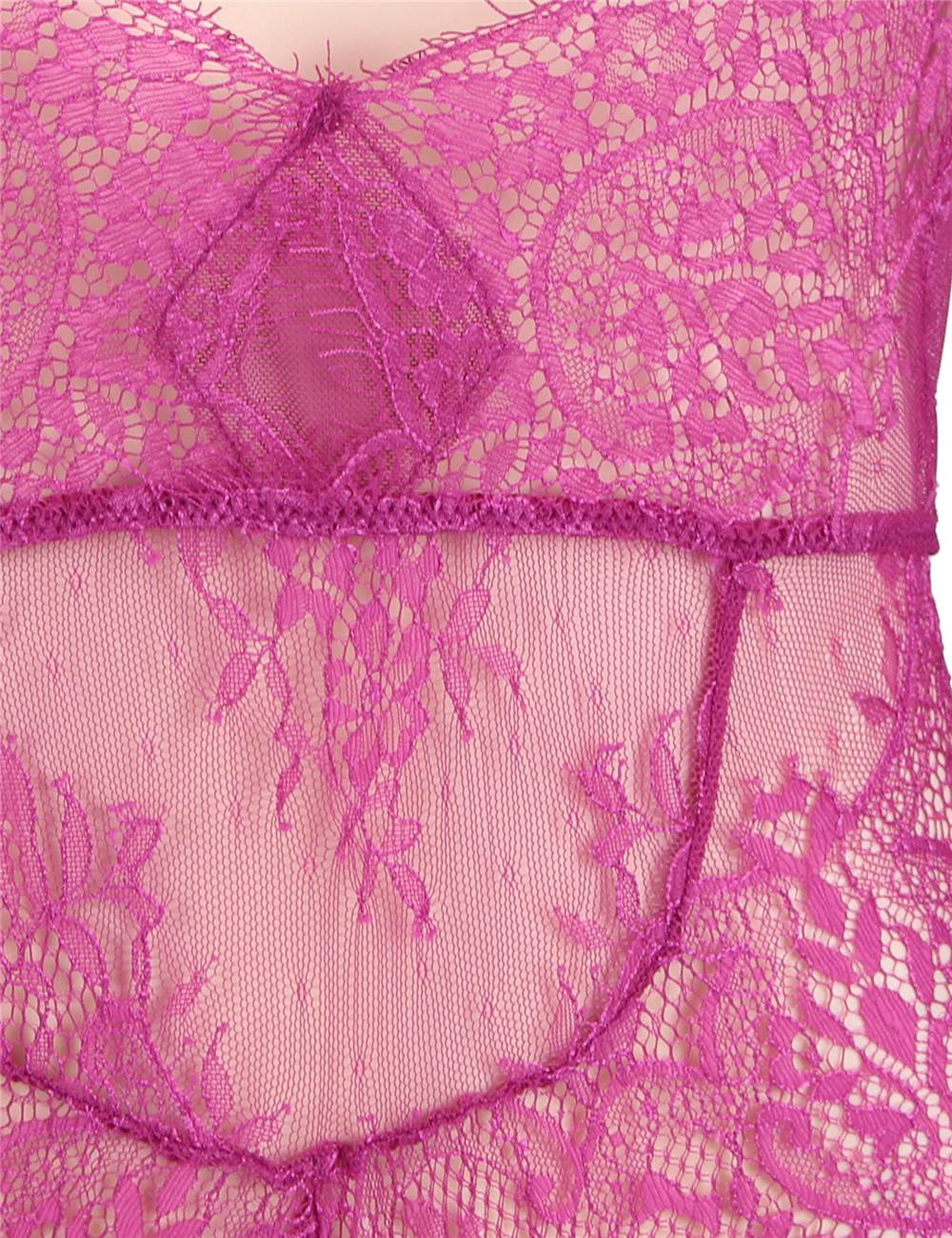 Body en dentelle violette à décolleté plongeant et manches longues - Lingerie sensuelle et élégante