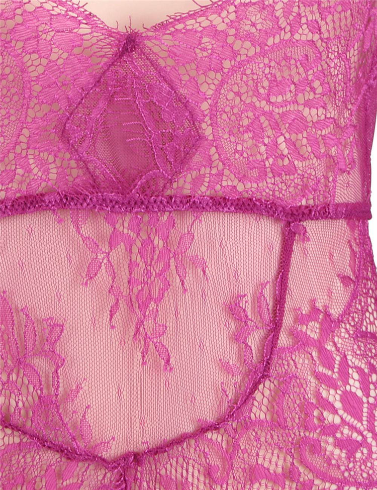 Body en dentelle violette à décolleté plongeant et manches longues - Lingerie sensuelle et élégante