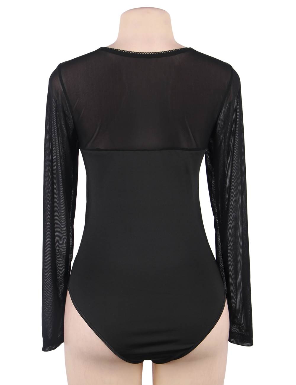 Body noir en mesh avec manches longues transparentes et décolleté cœur - Lingerie élégante et sensuelle