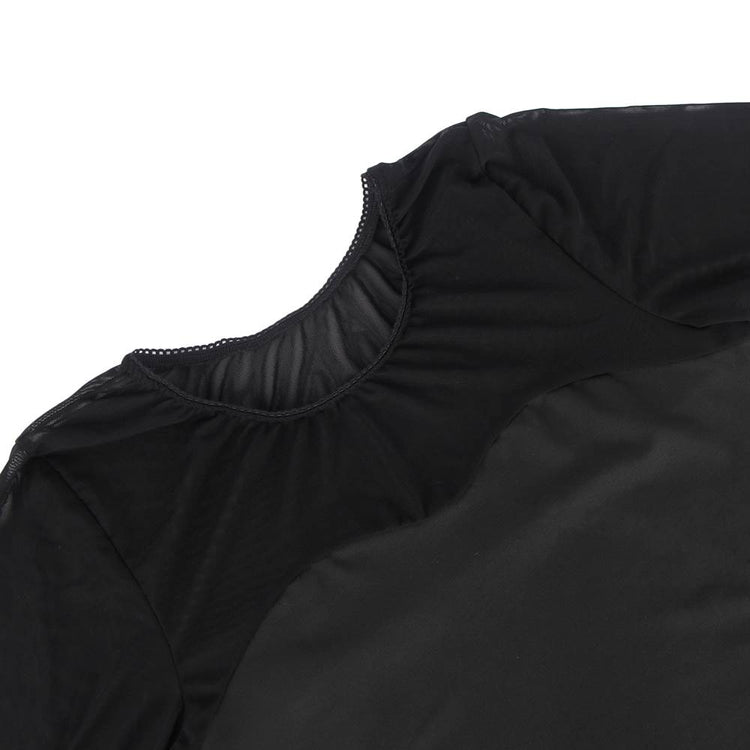 Body noir en mesh avec manches longues transparentes et décolleté cœur - Lingerie élégante et sensuelle