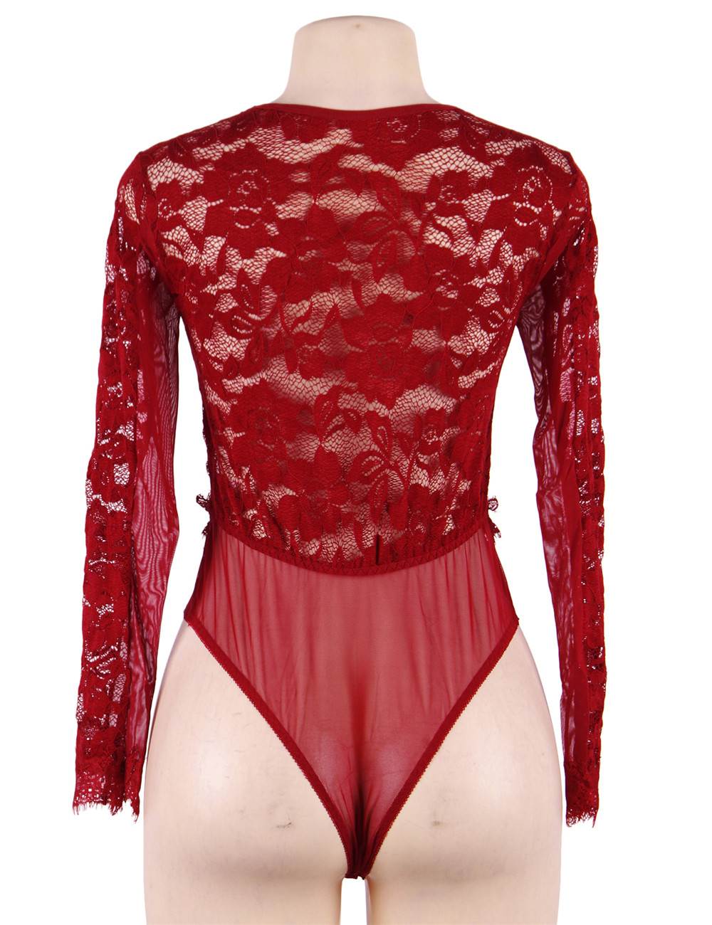 Body rouge en dentelle et tulle avec décolleté plongeant - Lingerie sensuelle et élégante