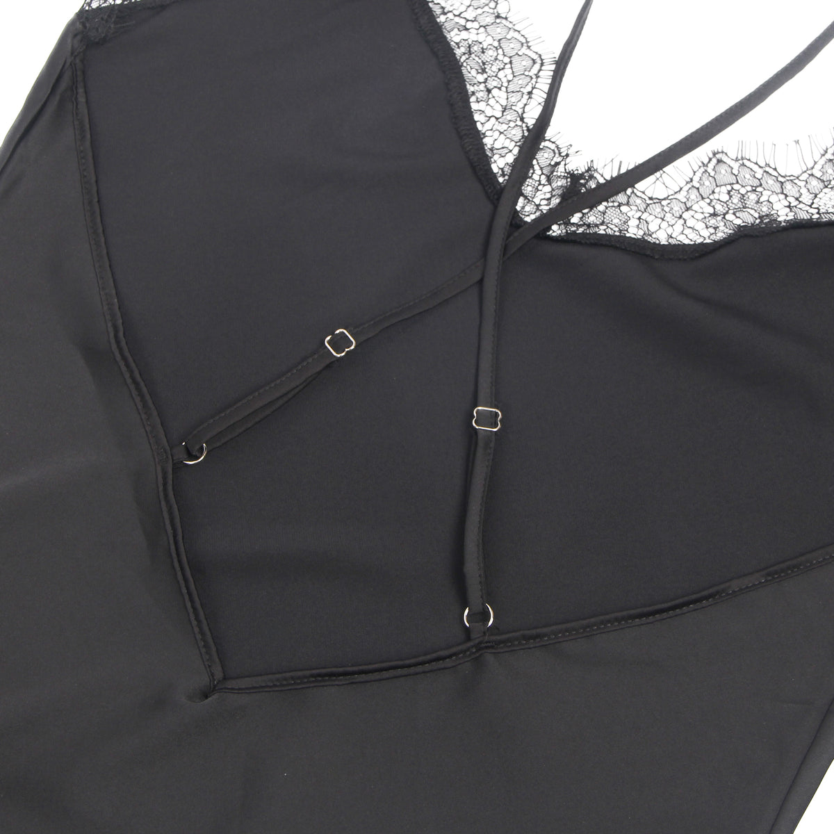 Chemise de nuit en dentelle de cils en satin sexy noir