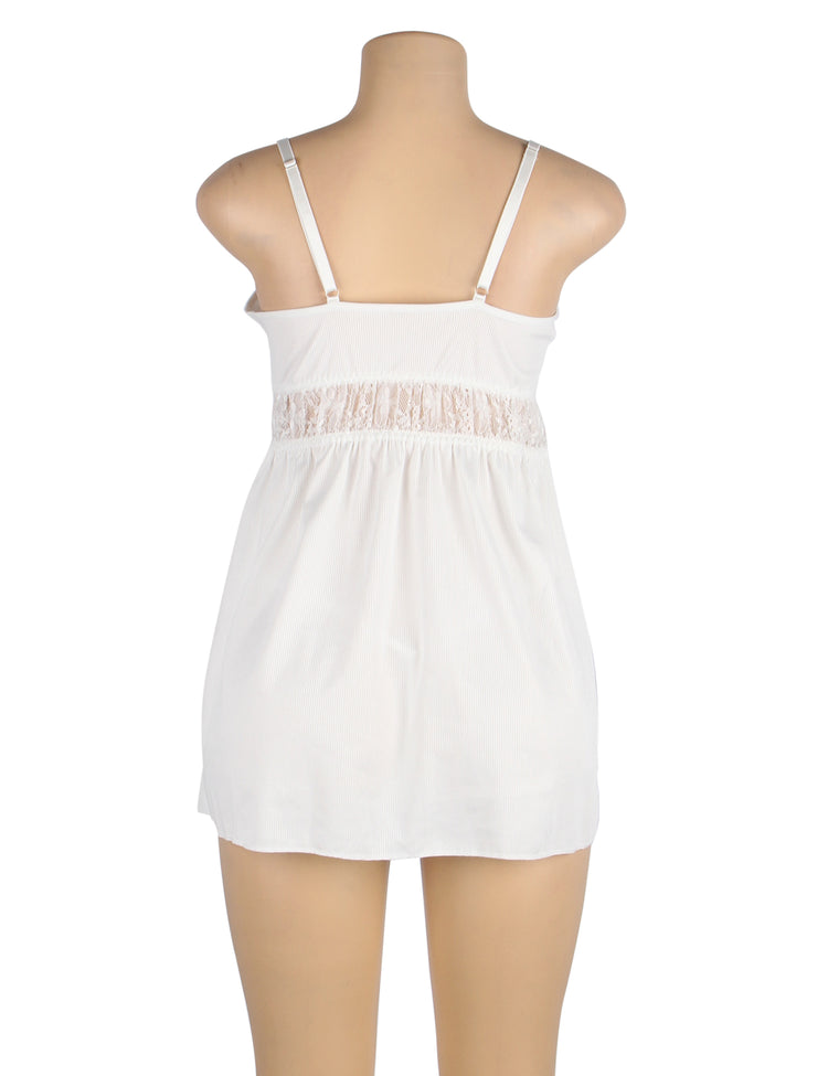 Nuisette rose blanc à col en V sexy