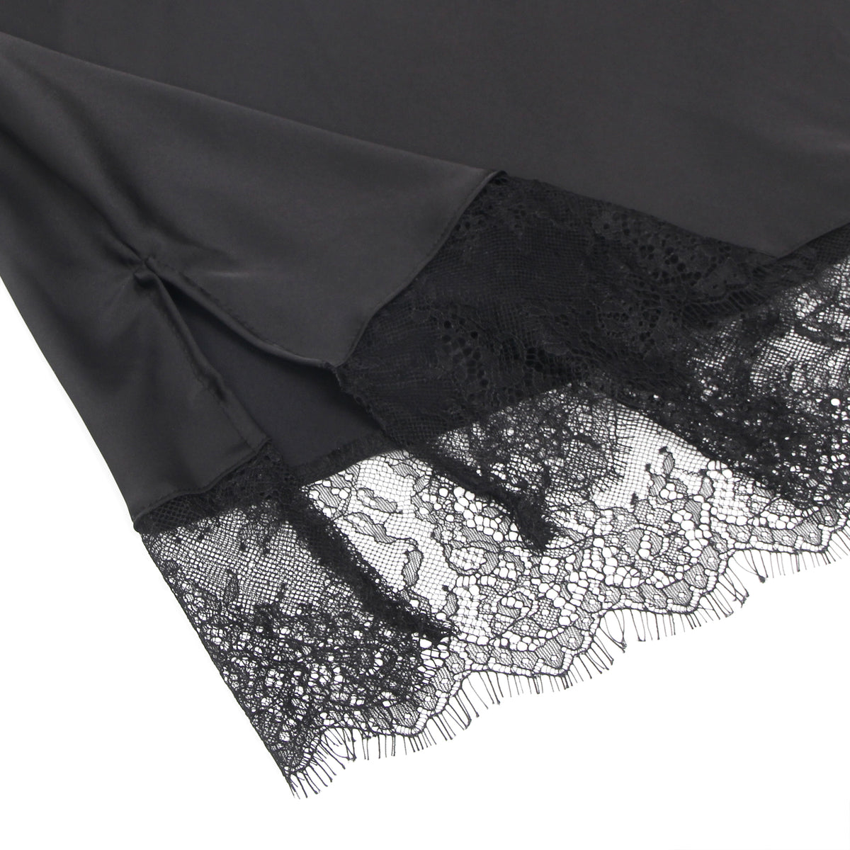 Chemise de nuit en dentelle de cils en satin sexy noir