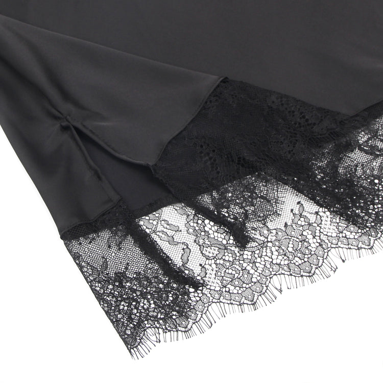 Chemise de nuit en dentelle de cils en satin sexy noir