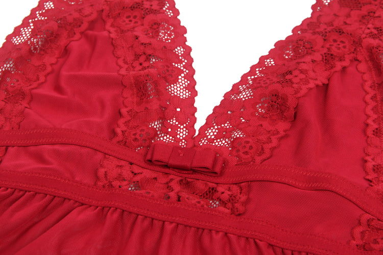 Nuisette sexy en maille à col en V profond bourgogne