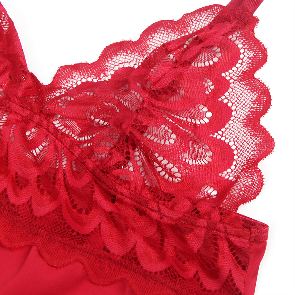 Nuisette florale en dentelle rouge avec crochet et œil au dos