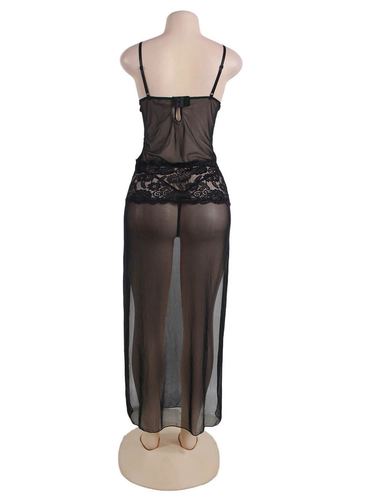 Nuisette Lingerie longue en dentelle noire pour grande taille